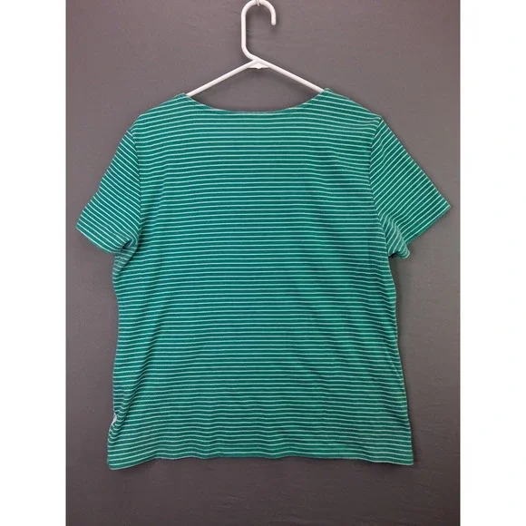 Karen Scott Top Womens XL Green Striped Paisley Rhinestone V-Neck Short Sleeve - Picture 6 of 6